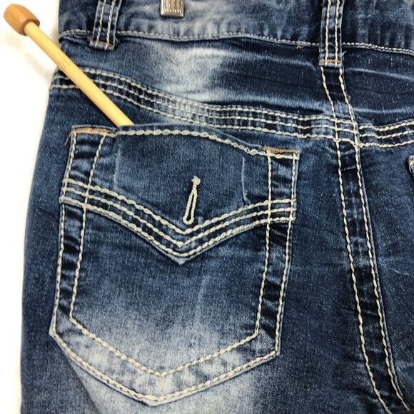 Raw X Mens Jeans 32 Distressed Contrast Double Stitching Stretch Med Dark Wash - Picture 8 of 11